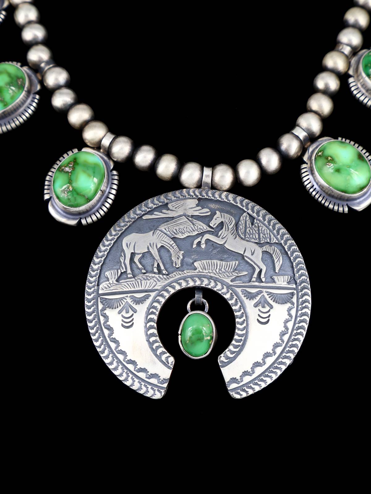 Sonoran Gold Turquoise Sterling Silver Storyteller Naja Necklace Set - PuebloDirect.com