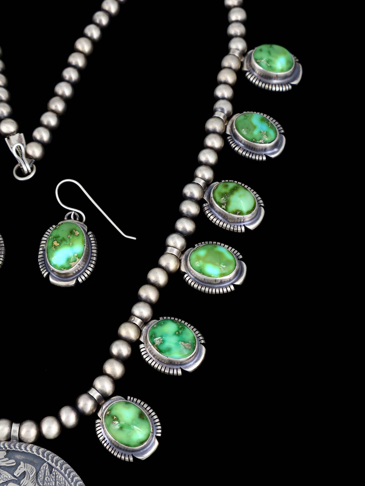 Sonoran Gold Turquoise Sterling Silver Storyteller Naja Necklace Set - PuebloDirect.com