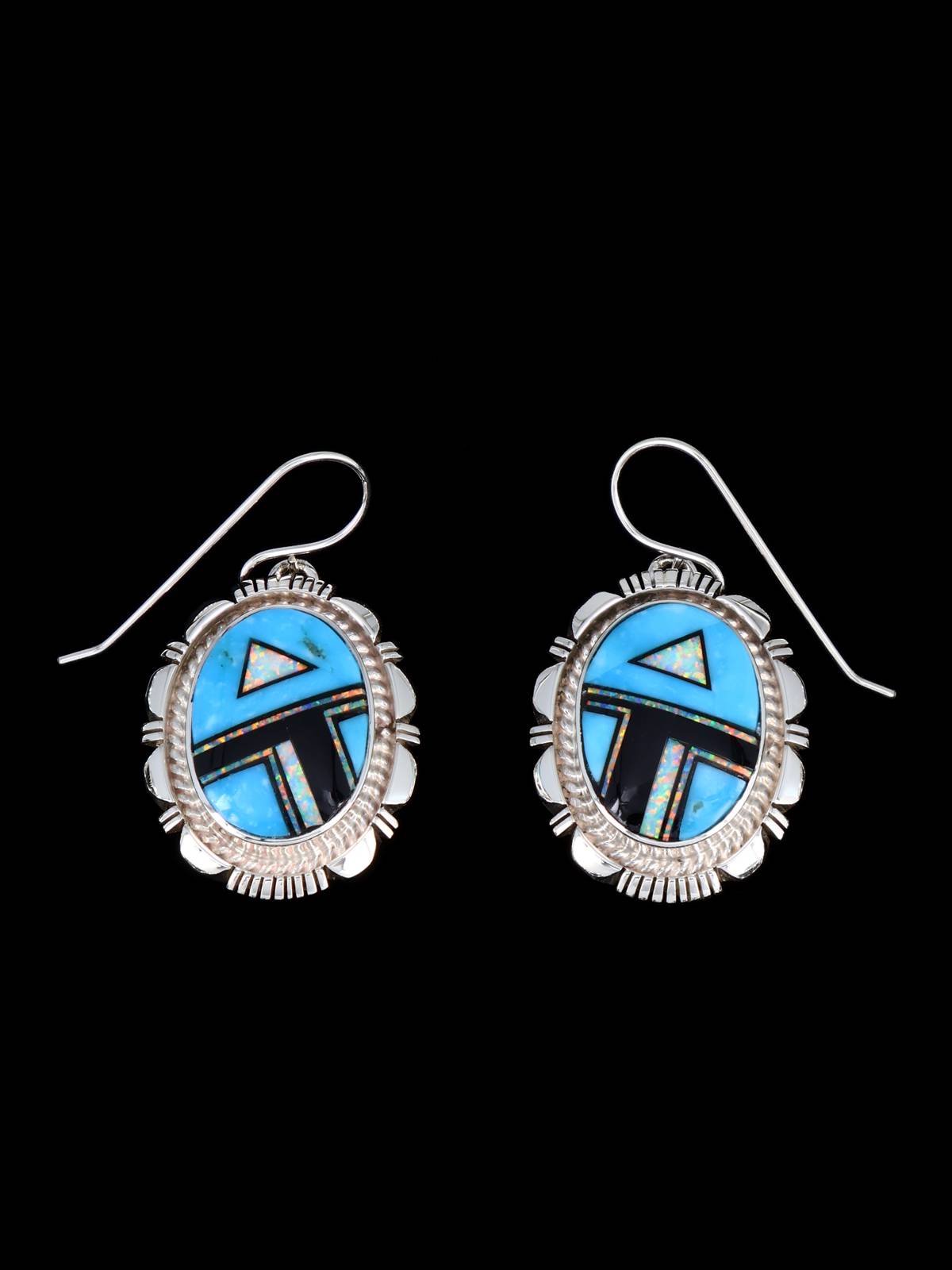 Navajo Jewelry Turquoise and Opalite Inlay Necklace and Earrings Set - PuebloDirect.com