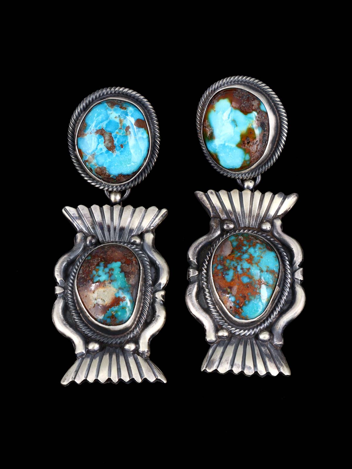 Navajo Natural Bisbee Turquoise Sterling Silver Squash Blossom Necklace - PuebloDirect.com