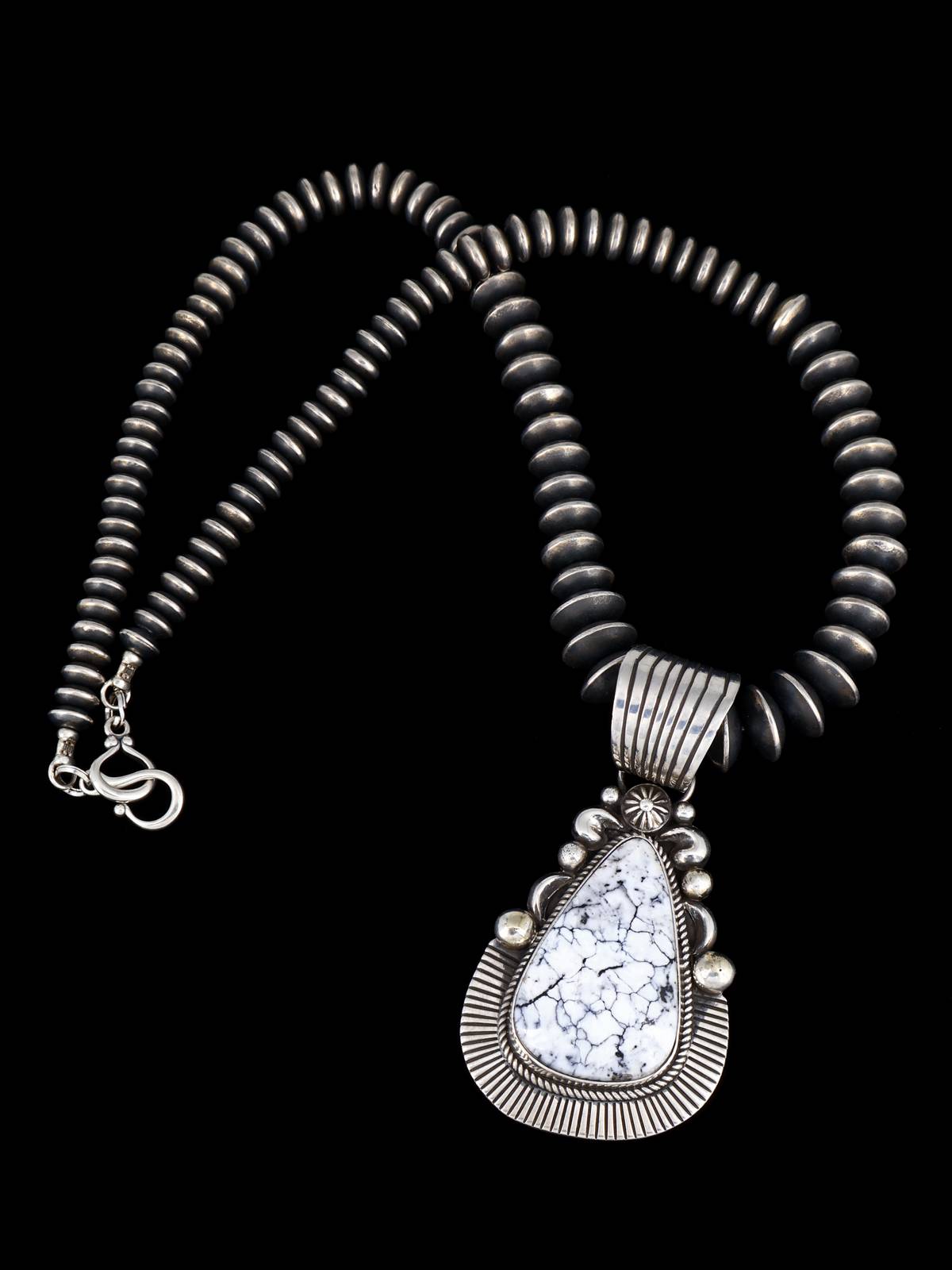 Native American White Buffalo Sterling Silver Beaded Necklace - PuebloDirect.com