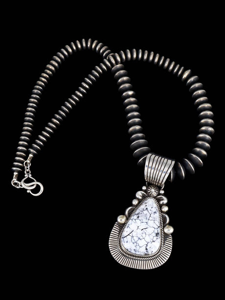 Native American White Buffalo Sterling Silver Beaded Necklace - PuebloDirect.com