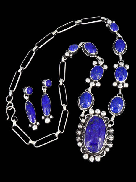 Native American Sterling Silver Lapis Necklace Set - PuebloDirect.com