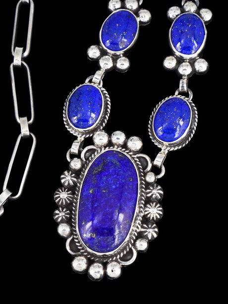 Native American Sterling Silver Lapis Necklace Set - PuebloDirect.com
