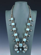 Native American Jewelry Dry Creek Turquoise Squash Blossom Necklace and Earrings Set - PuebloDirect.com