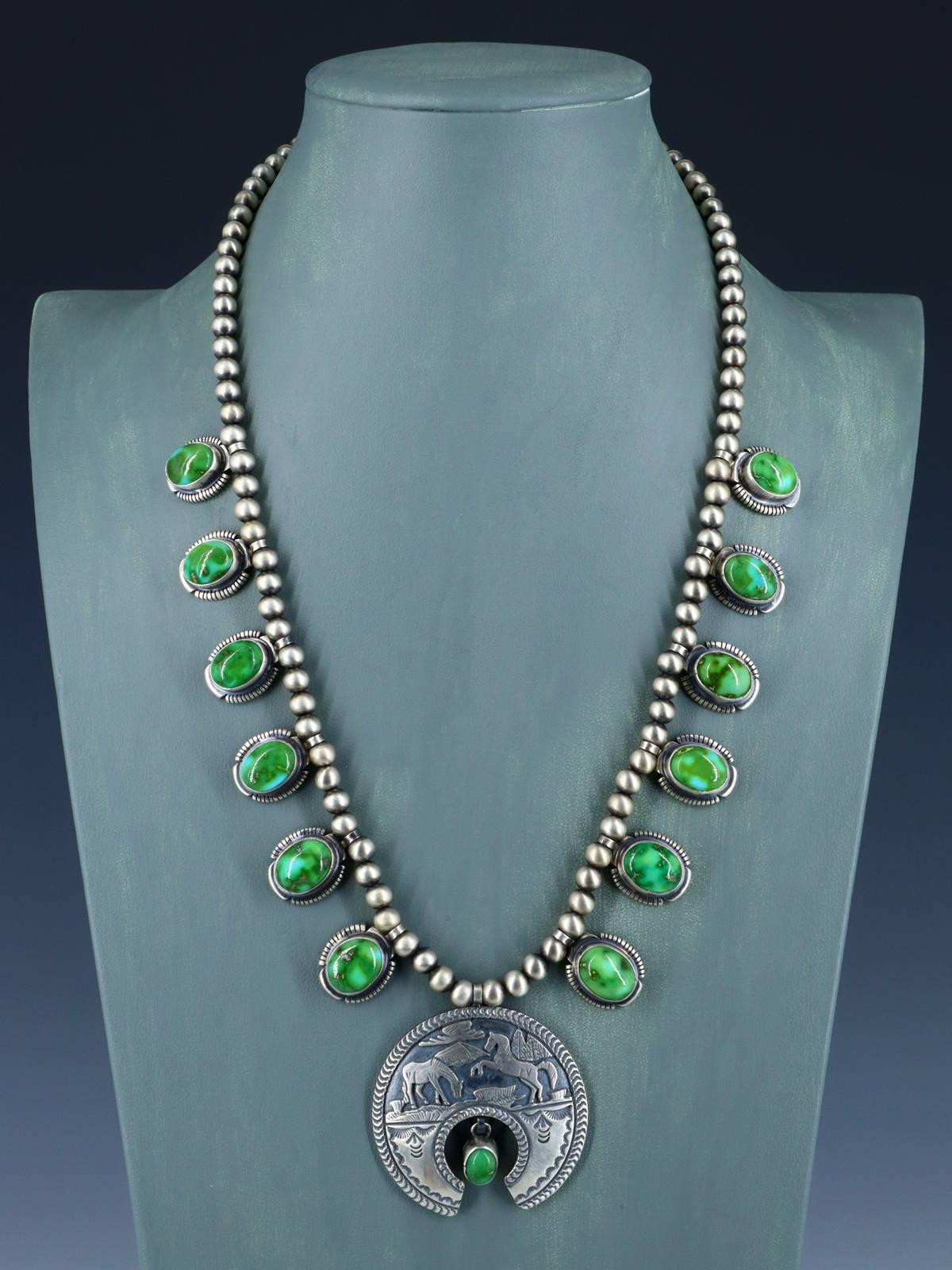 Sonoran Gold Turquoise Sterling Silver Storyteller Naja Necklace Set - PuebloDirect.com