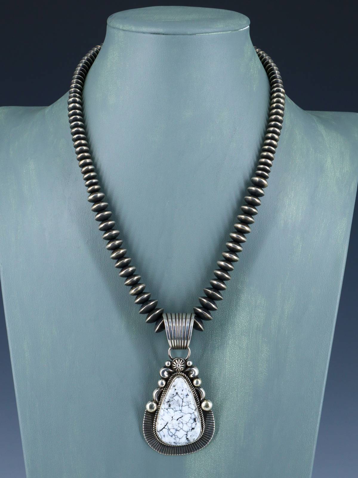 Native American White Buffalo Sterling Silver Beaded Necklace - PuebloDirect.com