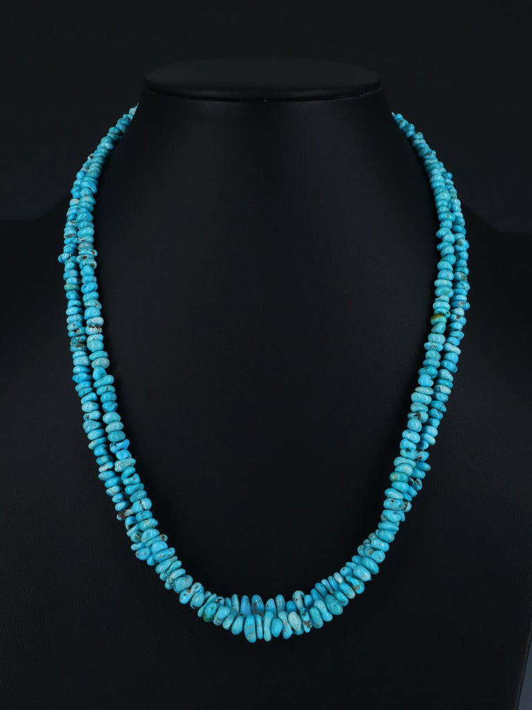 20" Native American Double Strand Lone Mountain Turquoise Necklace - PuebloDirect.com
