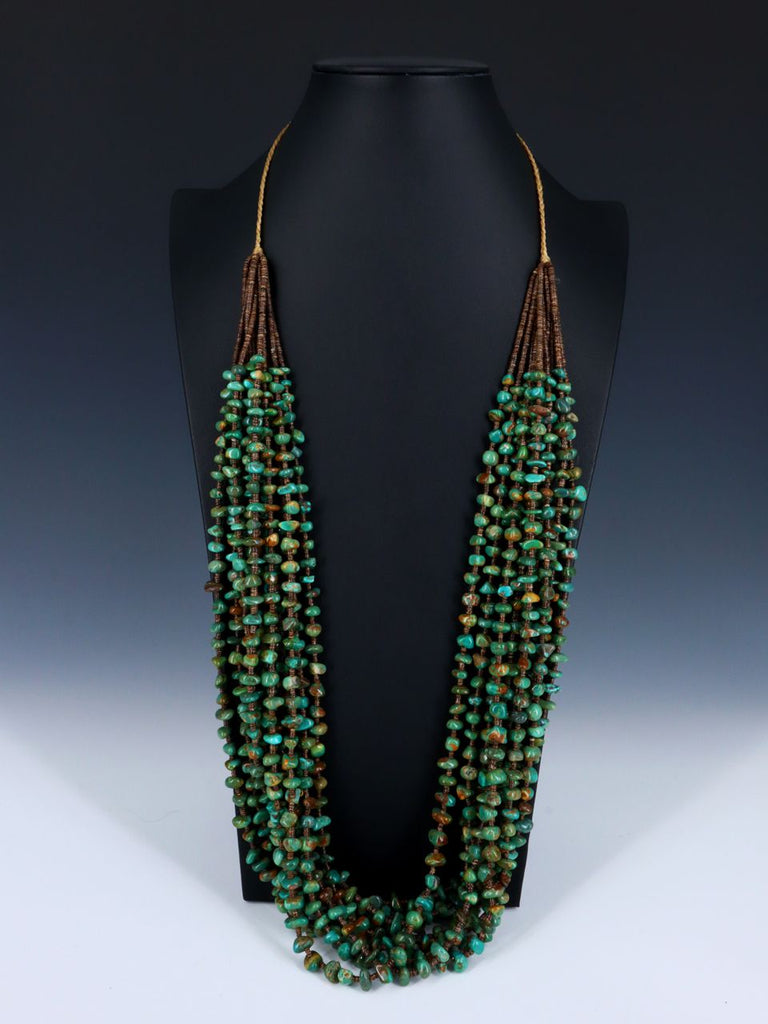 Vintage Native American Turquoise and Hesihi Ten Strand Necklace - PuebloDirect.com