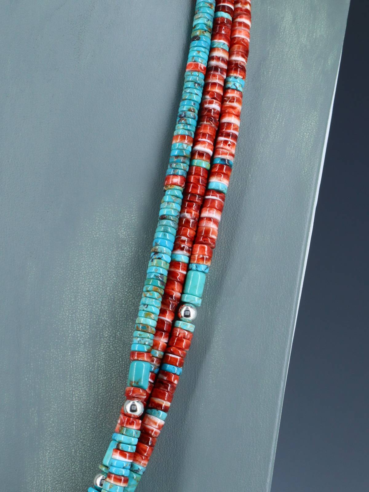 Native American Santo Domingo Spiny Oyster and Turquoise Necklace - PuebloDirect.com