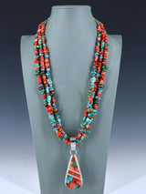 Native American Santo Domingo Spiny Oyster and Turquoise Necklace - PuebloDirect.com