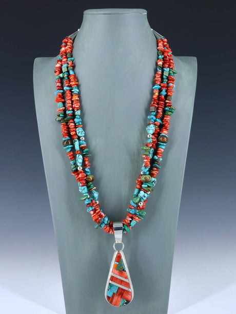 Native American Santo Domingo Spiny Oyster and Turquoise Necklace - PuebloDirect.com