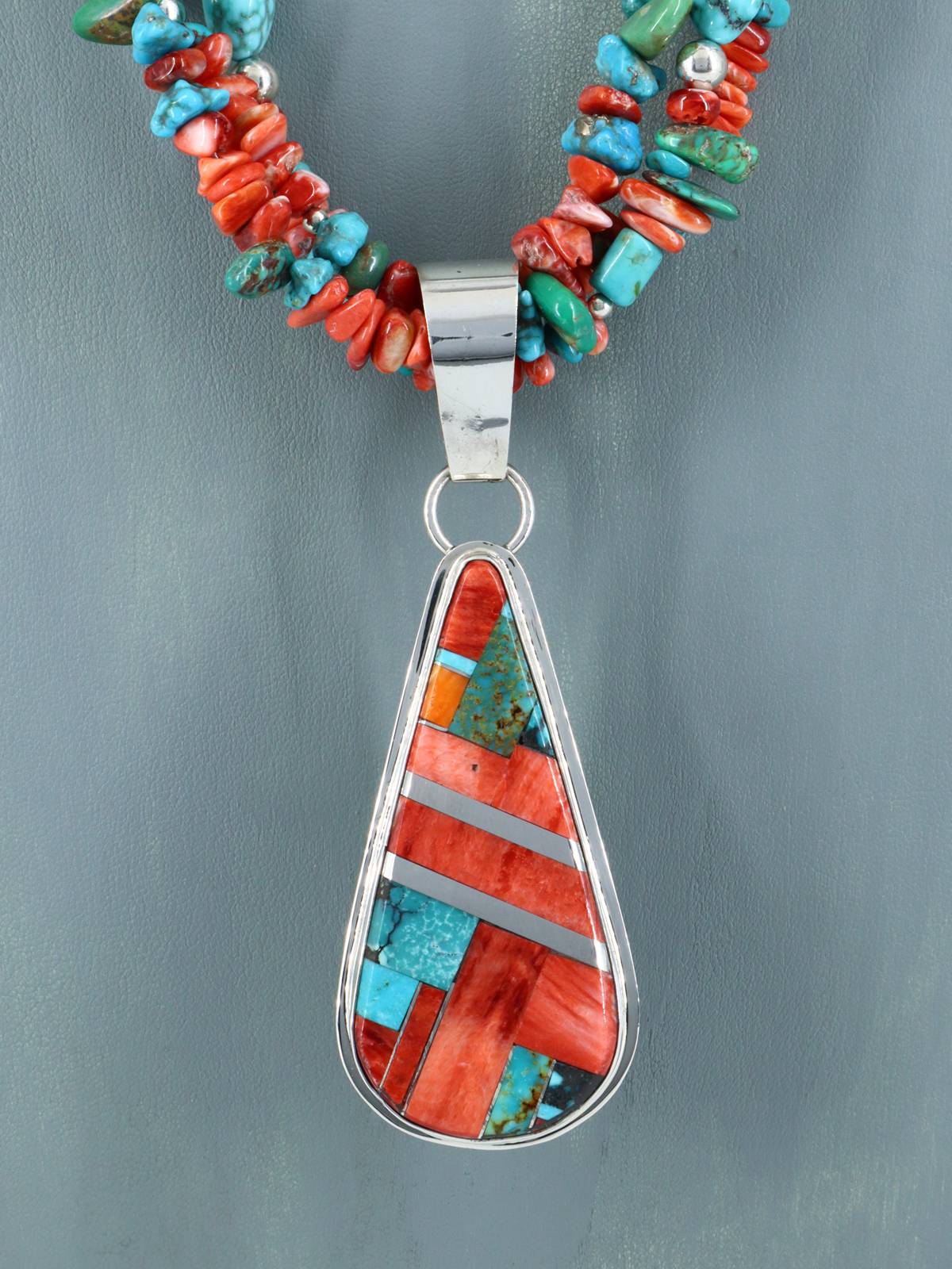Native American Santo Domingo Spiny Oyster and Turquoise Necklace - PuebloDirect.com