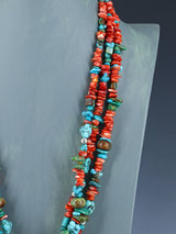Native American Santo Domingo Spiny Oyster and Turquoise Necklace - PuebloDirect.com