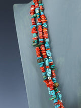 Native American Santo Domingo Spiny Oyster and Turquoise Necklace - PuebloDirect.com