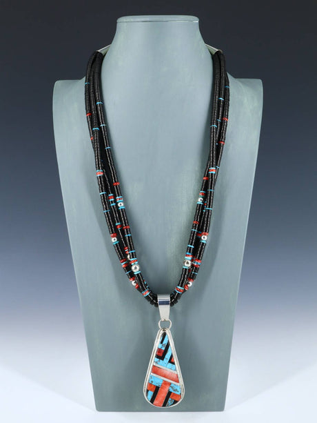Native American Santo Domingo Black Jet and Turquoise Necklace - PuebloDirect.com