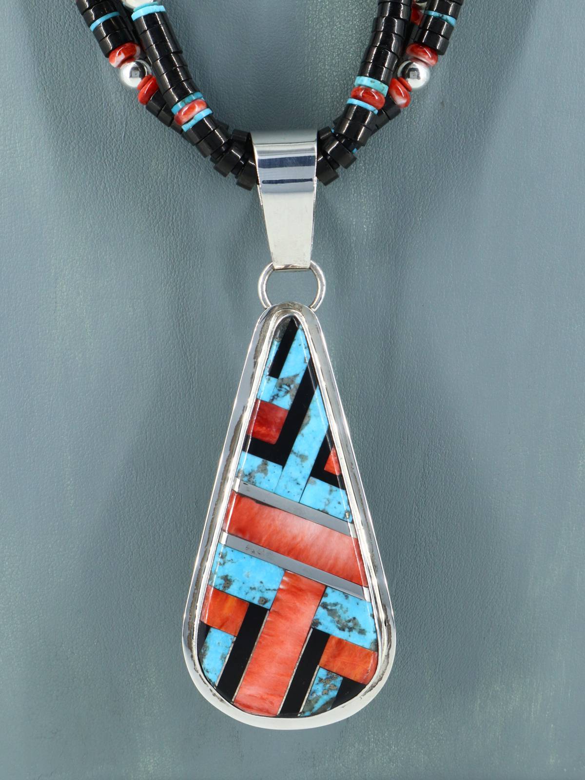 Native American Santo Domingo Black Jet and Turquoise Necklace - PuebloDirect.com