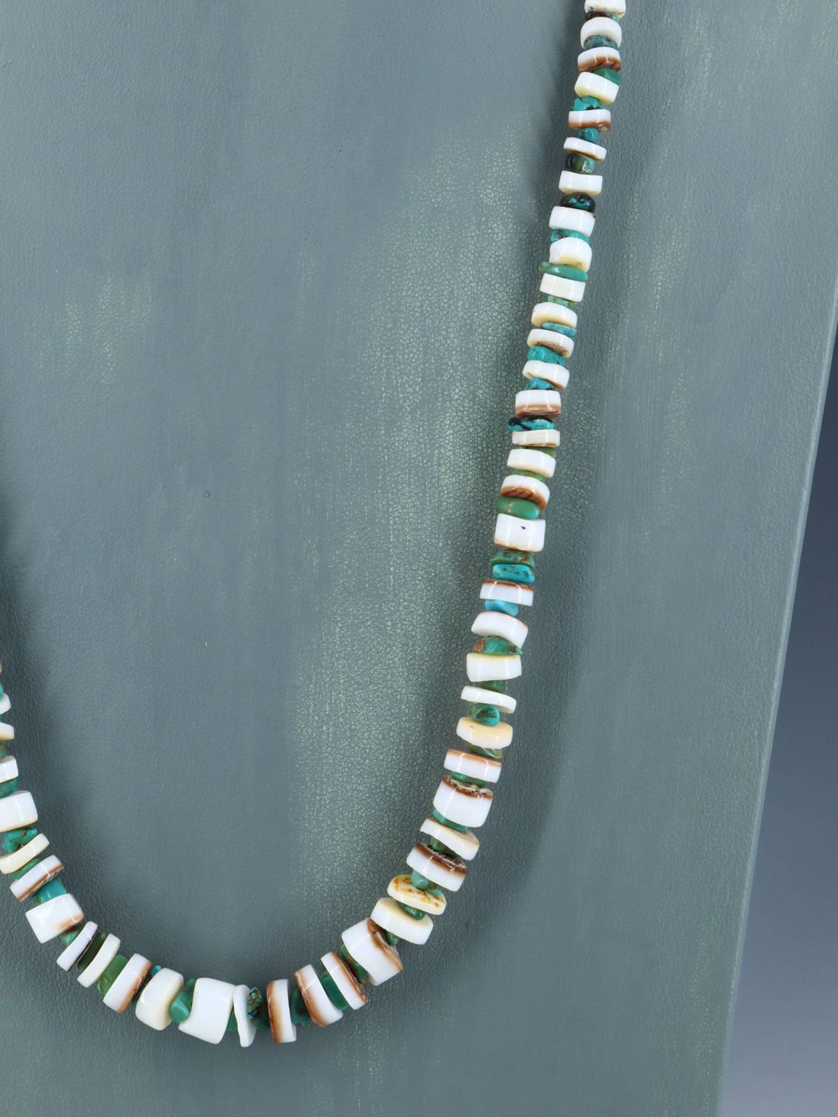 27" Navajo Single Strand Spiny Oyster and Turquoise Necklace - PuebloDirect.com