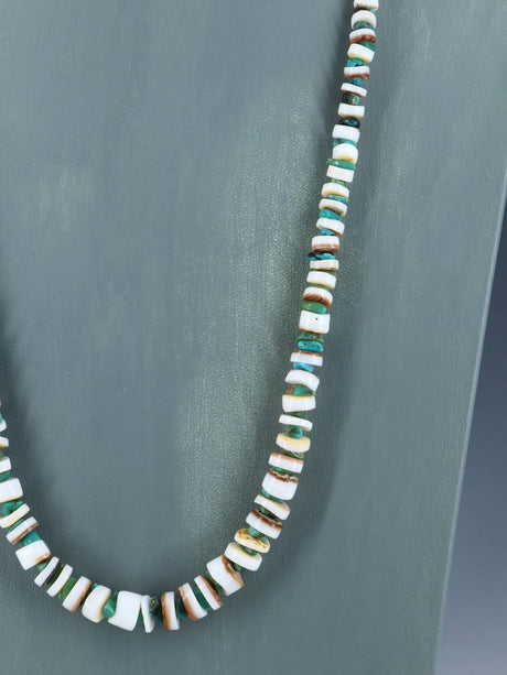 27" Navajo Single Strand Spiny Oyster and Turquoise Necklace - PuebloDirect.com