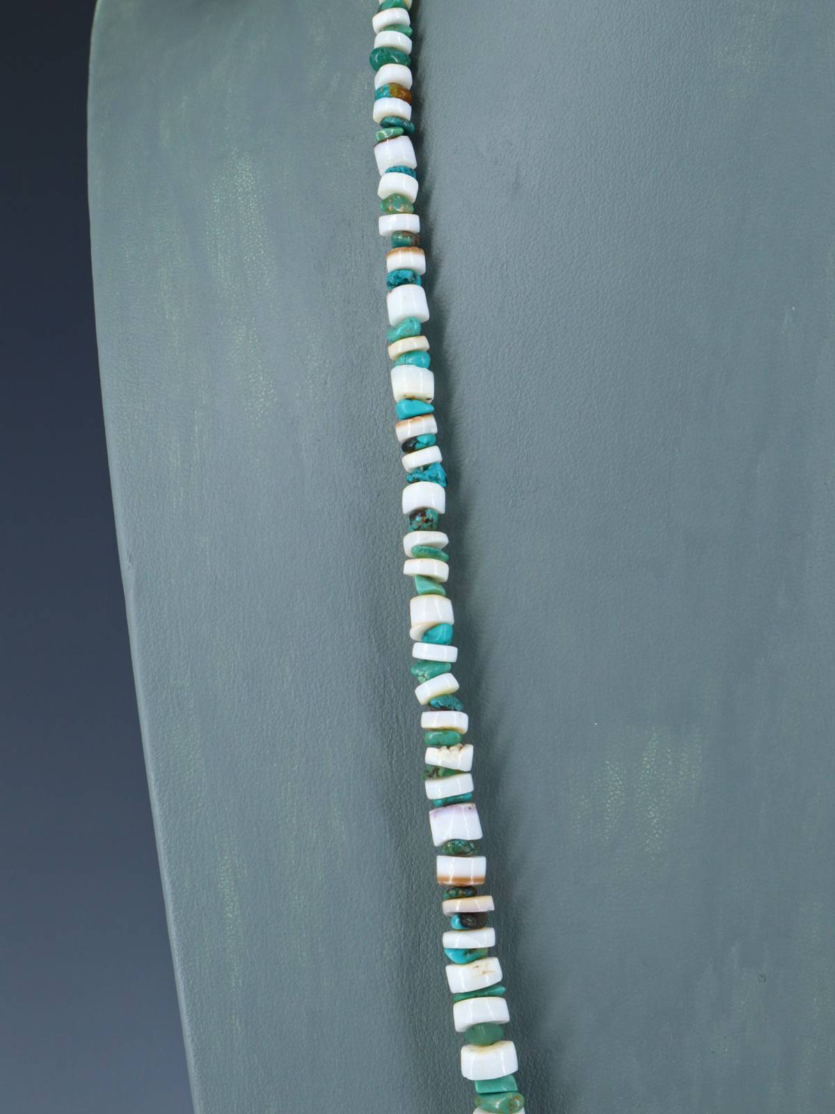 27" Navajo Single Strand Spiny Oyster and Turquoise Necklace - PuebloDirect.com
