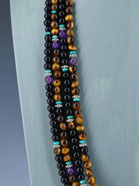 28" Navajo Multi Strand Tiger Eye and Black Onyx Necklace - PuebloDirect.com