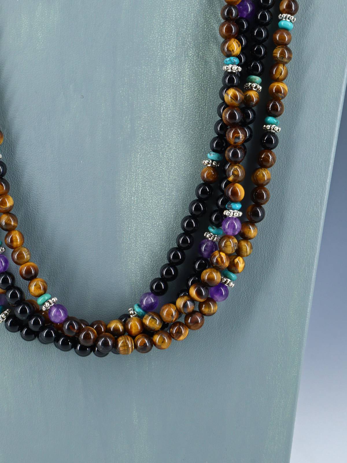 28" Navajo Multi Strand Tiger Eye and Black Onyx Necklace - PuebloDirect.com