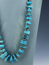 Vintage Native American Turquoise Sterling Silver Nugget Necklace - PuebloDirect.com