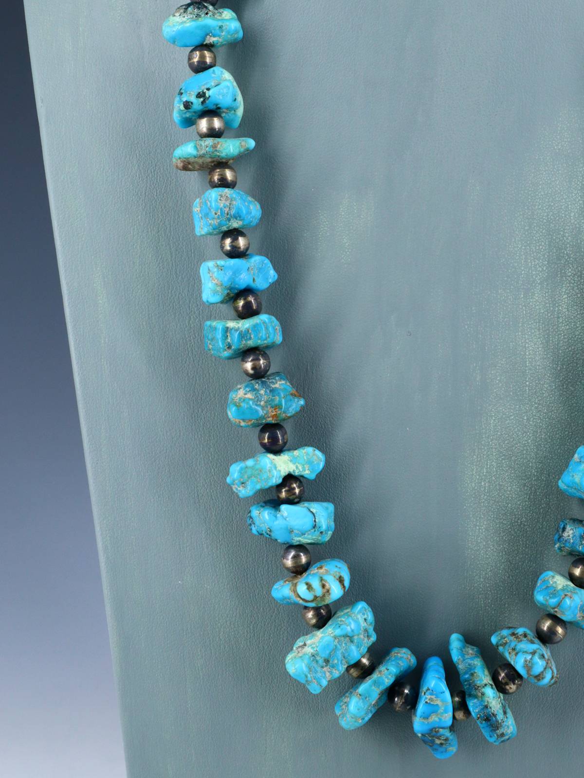 Vintage Native American Turquoise Sterling Silver Nugget Necklace - PuebloDirect.com