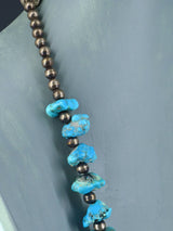 Vintage Native American Turquoise Sterling Silver Nugget Necklace - PuebloDirect.com