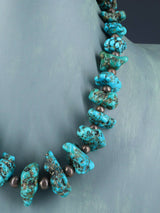 Vintage Native American Turquoise Sterling Silver Nugget Necklace - PuebloDirect.com