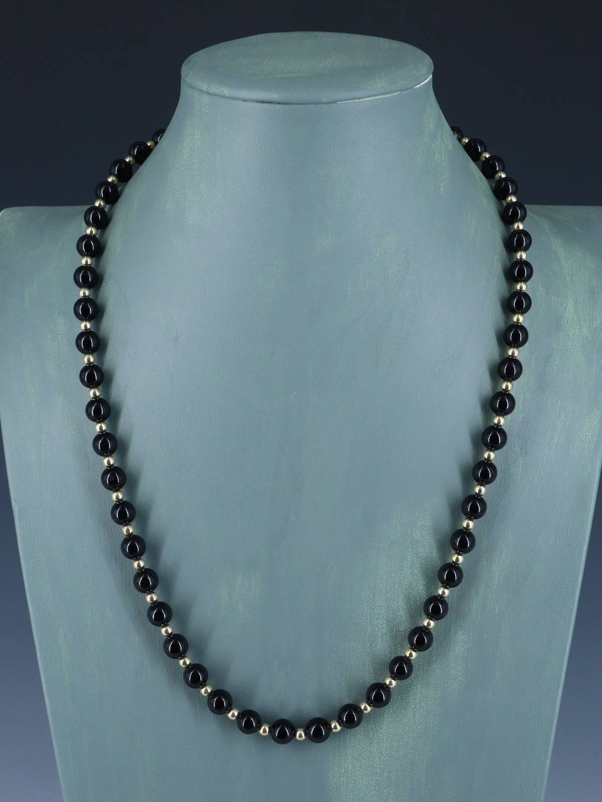 Estate Native American Black Onyx and Sterling Silver Bead Necklace