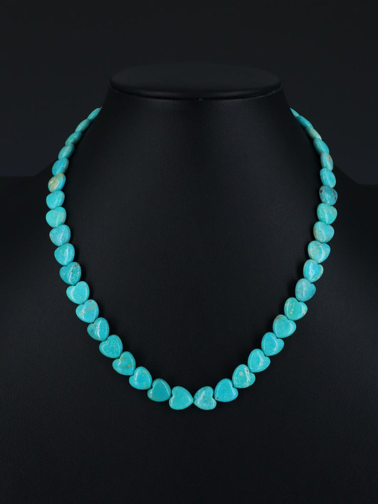 18" Native American Jewelry Single Strand Turquoise Heart Necklace - PuebloDirect.com