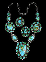 Native American Sterling Silver Sonoran Gold Turquoise Necklace Set - PuebloDirect.com