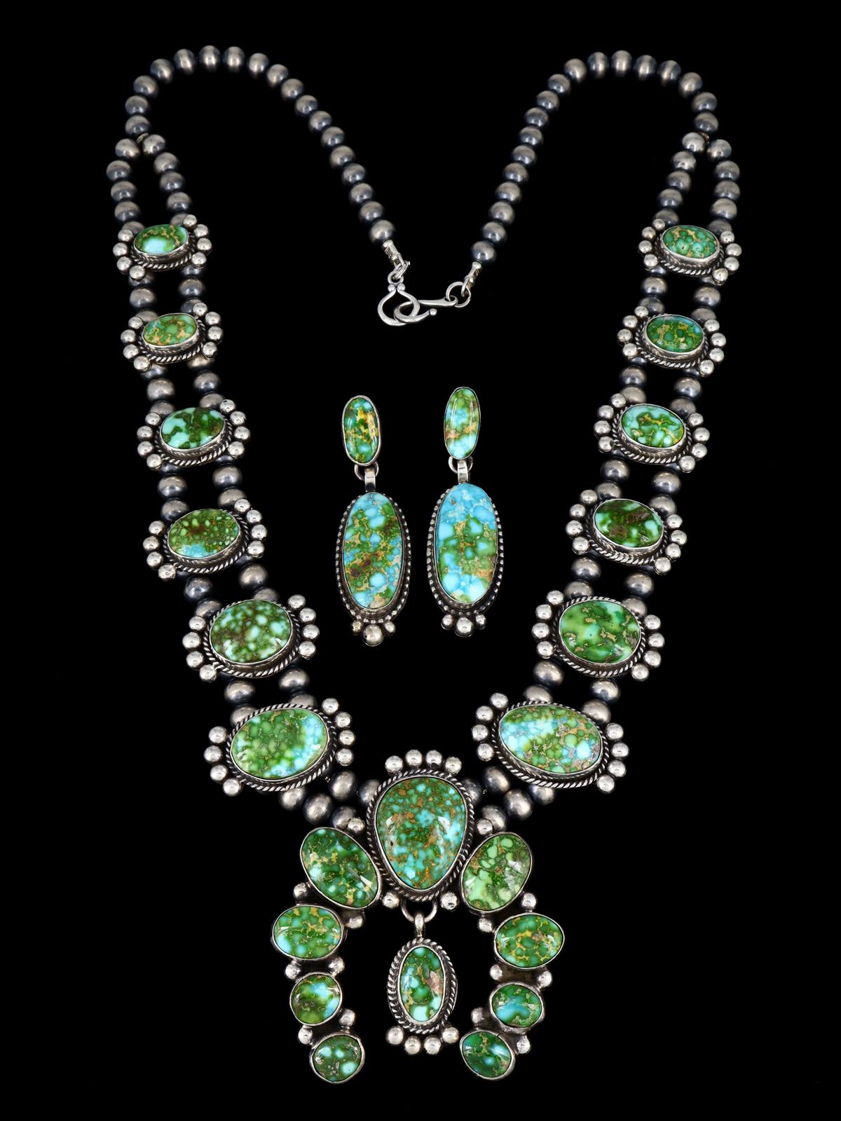 Native American Jewelry Sonoran Gold Turquoise Squash Blossom Necklace Set - PuebloDirect.com