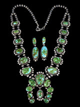 Native American Jewelry Sonoran Gold Turquoise Squash Blossom Necklace Set - PuebloDirect.com