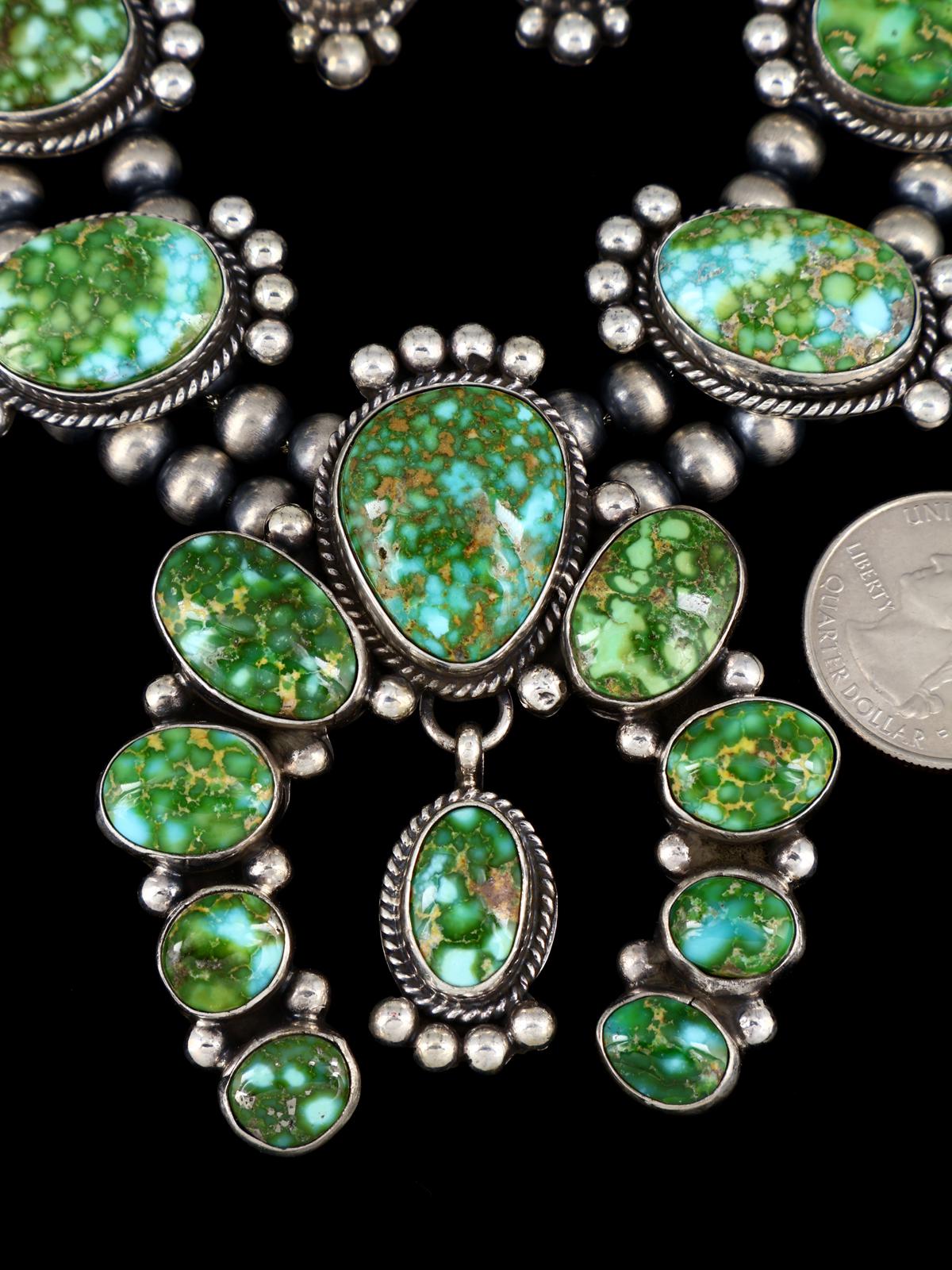 Native American Jewelry Sonoran Gold Turquoise Squash Blossom Necklace Set - PuebloDirect.com