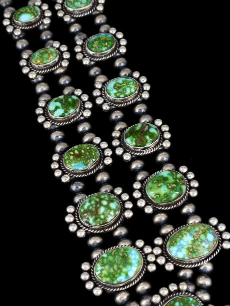 Native American Jewelry Sonoran Gold Turquoise Squash Blossom Necklace Set - PuebloDirect.com