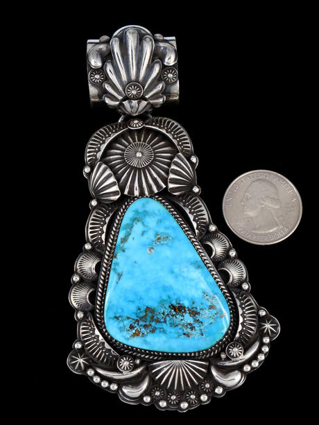 Native American Sterling Silver Jewelry Natural Morenci Turquoise Pendant - PuebloDirect.com