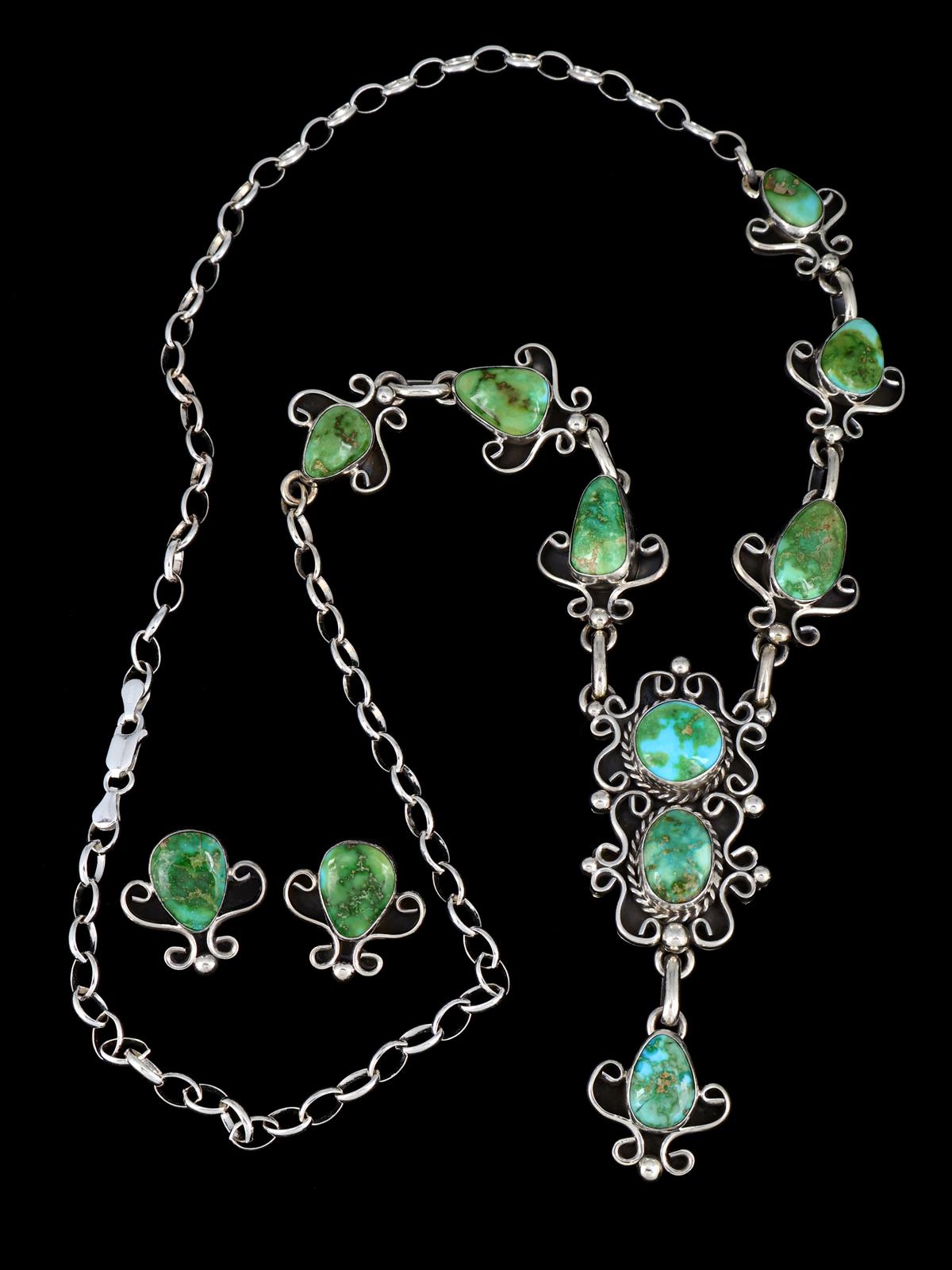 Native American Sonoran Gold Turquoise Lariat Necklace and Earring Set - PuebloDirect.com