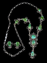 Native American Sonoran Gold Turquoise Lariat Necklace and Earring Set - PuebloDirect.com
