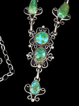 Native American Sonoran Gold Turquoise Lariat Necklace and Earring Set - PuebloDirect.com