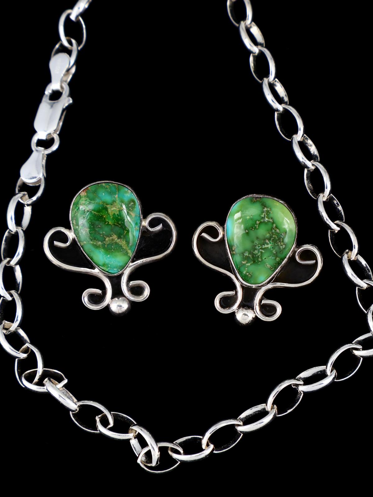 Native American Sonoran Gold Turquoise Lariat Necklace and Earring Set - PuebloDirect.com