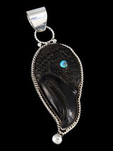 Zuni Sterling Silver Carved Black Jet Crow Pendant - PuebloDirect.com