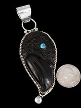 Zuni Sterling Silver Carved Black Jet Crow Pendant - PuebloDirect.com