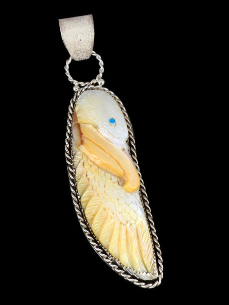 Zuni Sterling Silver Carved Mother of Pearl Eagle Pendant - PuebloDirect.com