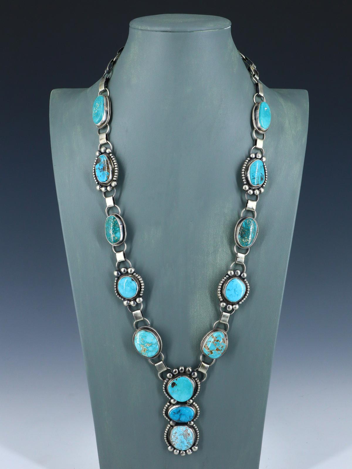 Native American Sterling Silver Carico Lake Turquoise Lariat