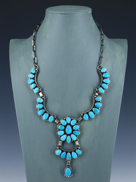 Native American Sterling Silver Turquoise Lariat Necklace - PuebloDirect.com