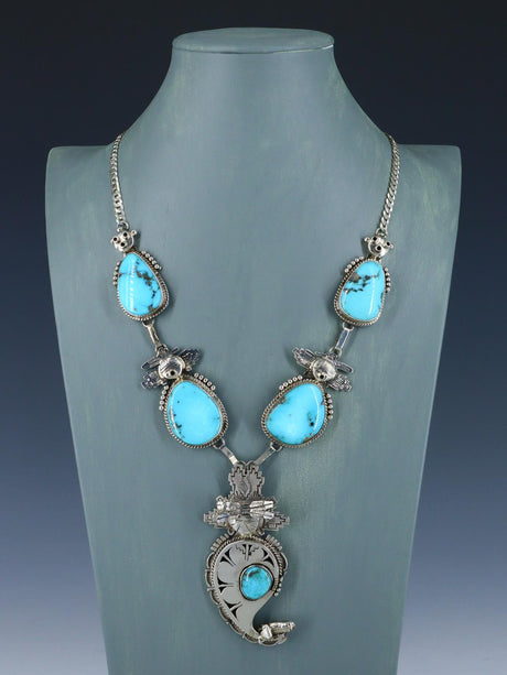 Native American Sterling Silver Campitos Turquoise Kachina Necklace - PuebloDirect.com