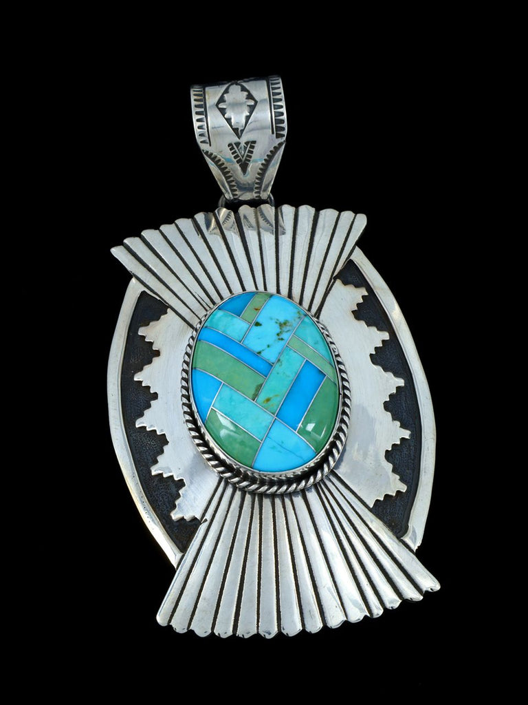 Native American Jewelry Mosaic Turquoise Inlay Pendant - PuebloDirect.com