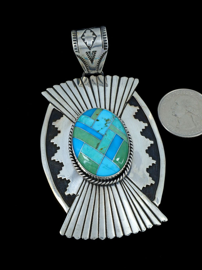 Native American Jewelry Mosaic Turquoise Inlay Pendant - PuebloDirect.com